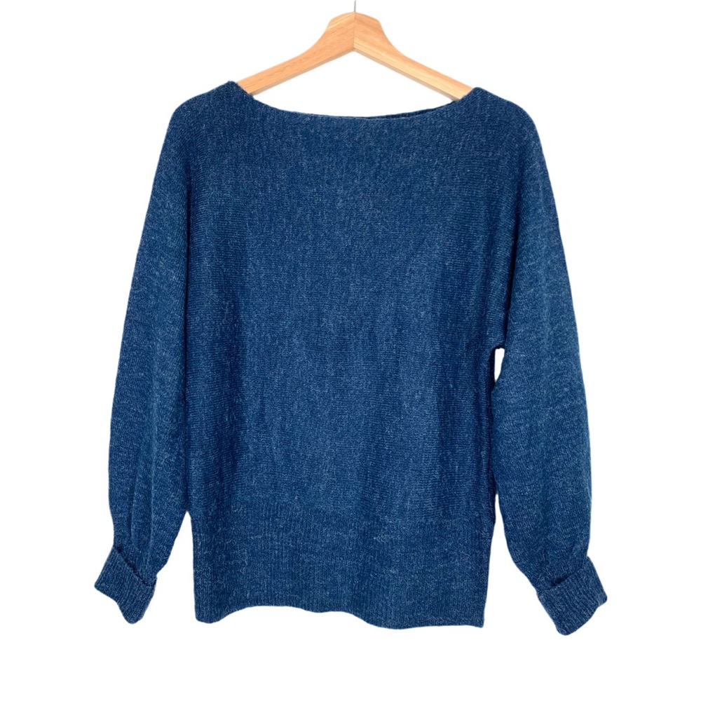 Reserved Women’s Sweater Boat Neckline Long Sleeve Folded Cuffs Size Small Blue